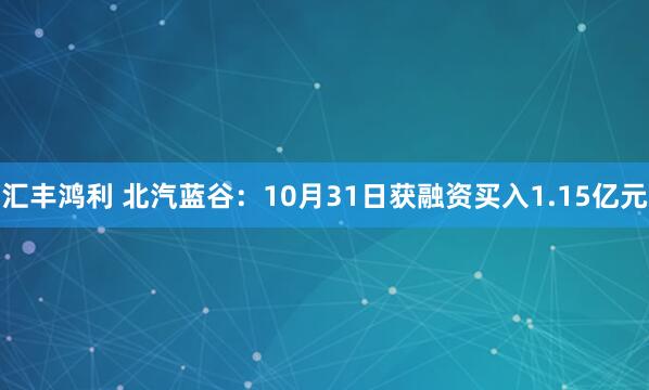汇丰鸿利 北汽蓝谷：10月31日获融资买入1.15亿元